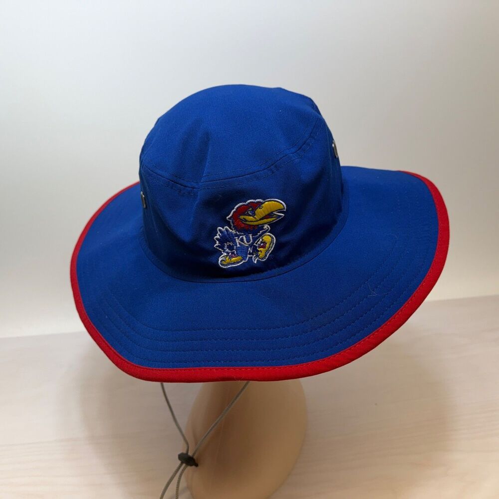 New Era Kansas Jayhawks Royal Basic Panama‎ Bucket Hat Chin Strap Blue